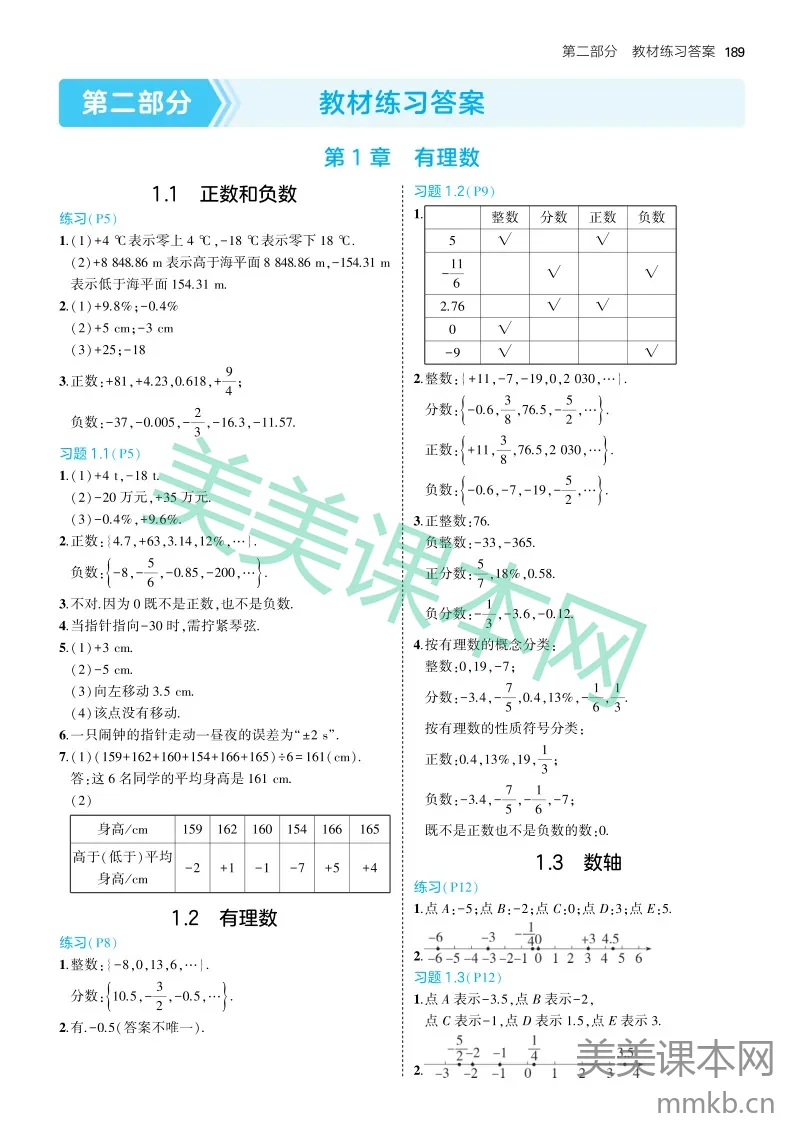 10-25版初中同步七上青岛数学教材习题答案