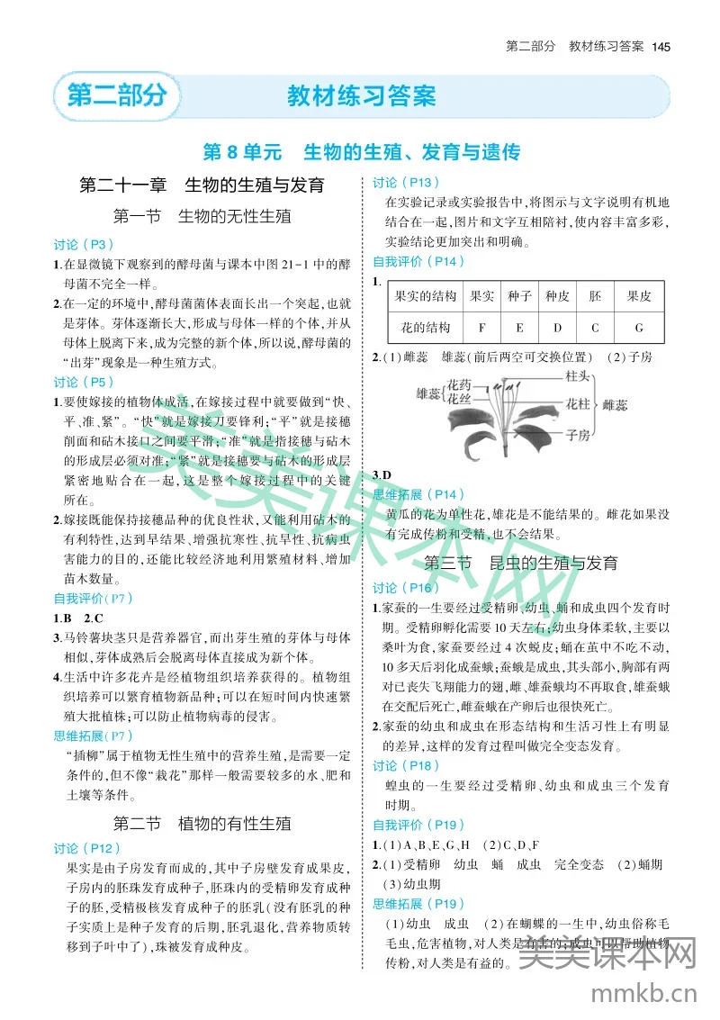 苏教8B 教材练习答案